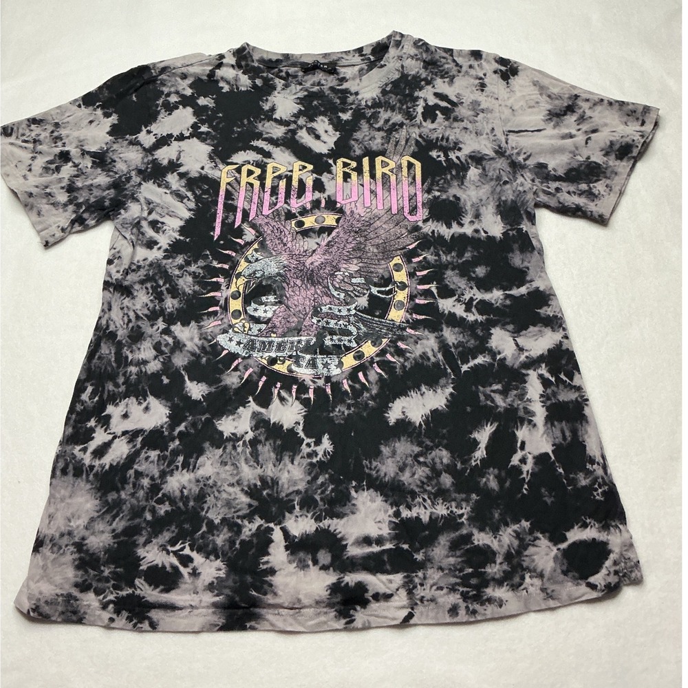 Zutter Free Bird Eagle Graphic Tee Black Gray Tie Dye Medium